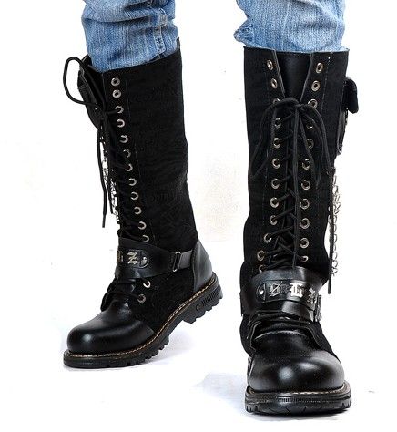 men's knee high boots lace up