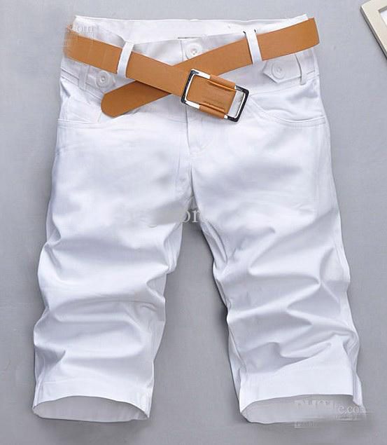 2018 Casual Men's Short Pants White Seven Tenths Trouses Cotton Slim ...