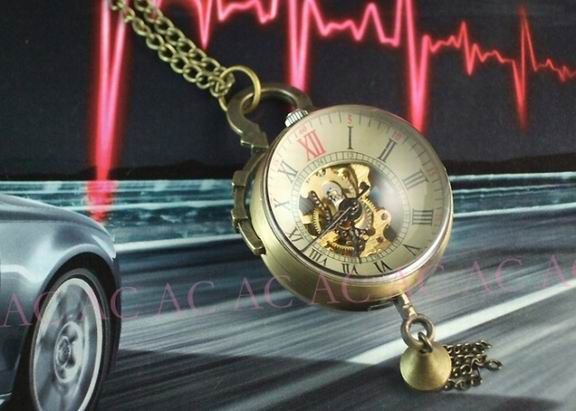 Unisex Vintage Style Bronze Crystal Ball Pocket Watch Mens Mechanical Women Pocket Watches