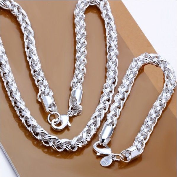 S059 Top qualité 925 plaqué argent chaîne collier Bracelet Set mode hommes bijoux livraison gratuite