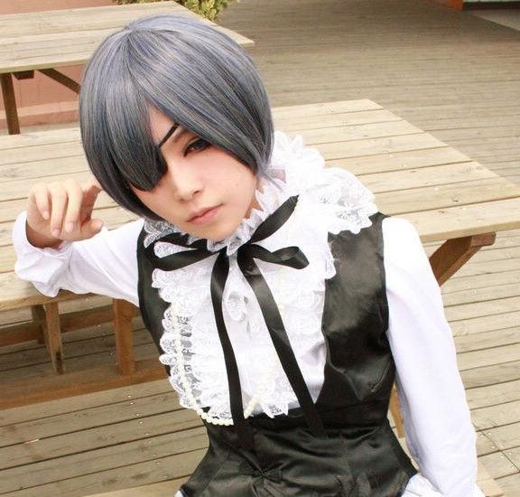 Japans Cartoon Anime Cosplay Zwarte Butler Ciel Phantomhive Cosplay Kostuum Vest Shirt Shorts Tailing Headdress EyePatch