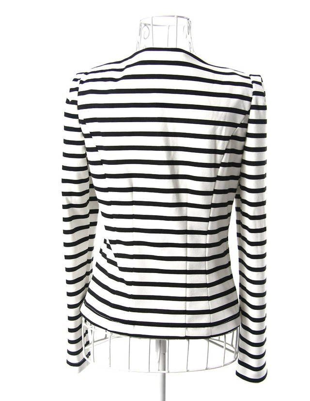 New Womens Smart Short Coat JACKET Blazer One Button STRIPED Black & White Flim Star From Edress 