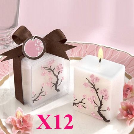 送料無料、12ピース/ロット素敵な桜のろうそくの花蝋燭の結婚式/パーティー、結婚式の好意