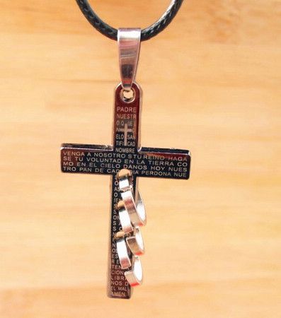 Couro bíblia pingente de cruz titanium aço inoxidável colares anel círculo elegante unisex homens 20pcs