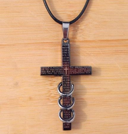 Läder Bibelkors Pendant Titan Stainless Steel Halsband Ring Circle Stylish Unisex Män 20st