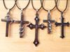 Läder Bibelkors Pendant Titan Stainless Steel Halsband Ring Circle Stylish Unisex Män 20st