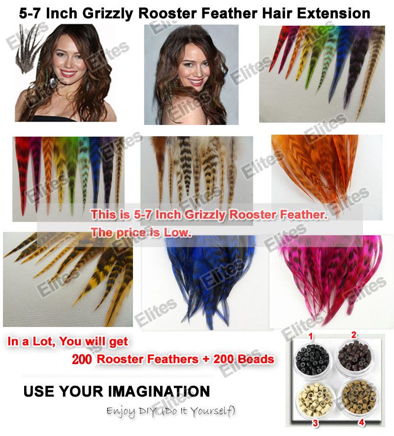 5 7 Inch Grizzly Rooster Feather Hair Extension Feathers Extensions