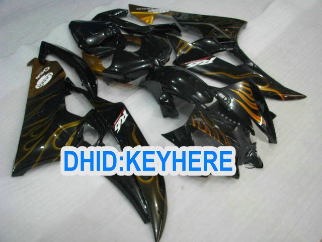 Gouden vlam in zwarte kuipet voor Yamaha 2006 2007 YZF-R6 YZF 600R YZF R6 06 07 Valvormen Bodykit