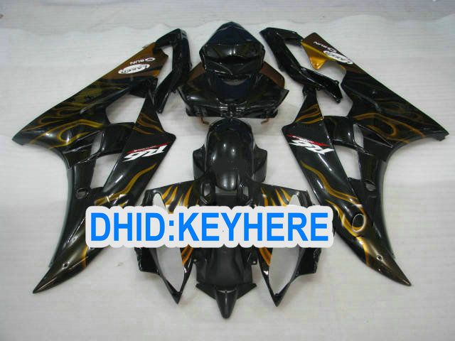 

Gold flame in black fairing kit for YAMAHA 2006 2007 YZF-R6 YZF 600R YZF R6 06 07 fairings bodykit, Same as picture