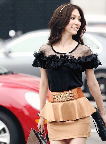 

Women's Mini Pencil Skirts Peplum Lace Up Bowknot Short Skirt Khaki