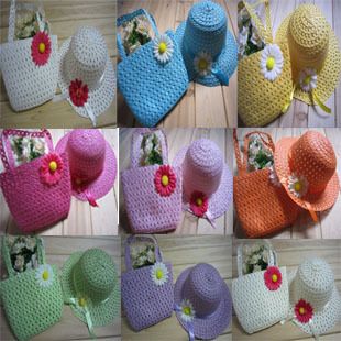 wholesale 2012 children hat/summer heat, the sun hat/girls cap, handbag set