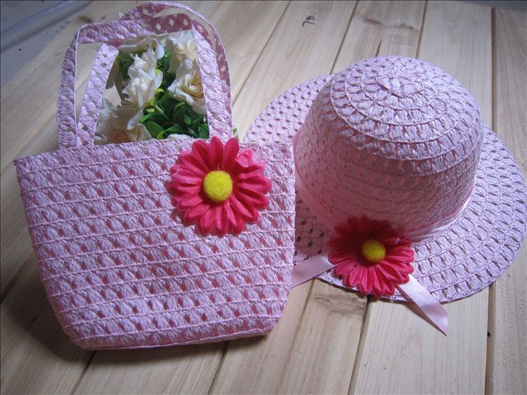 Atacado 2012 crianças chapéu / calor do verão, o chapéu de sol / meninas cap, bolsa por conjunto