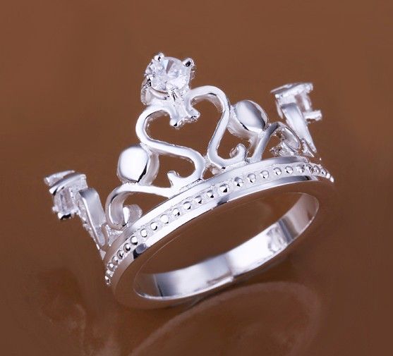 Gratis verzending 925 Silver Plating 10 stks Klassieke Mozaïek Crystal Crown Ring 8 # Hoogwaardige zilveren accessoires LKNSPCR034