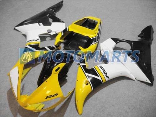 ヤマハYZF R6 2003 2004 2005 YZF-R6 03 04 05 YZFR6 600 03-05のイエローホワイトモーターサイクルフェアリングキット