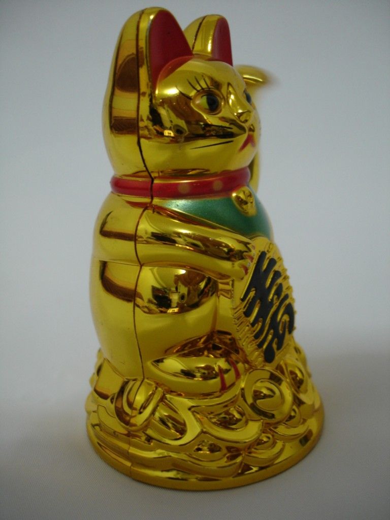 Lucky Cat Chinese Feng Shui يلوح بالثروة ثروة القطة التي تلوح بالذهبية مع هدية صندوق البيع بالتجزئة