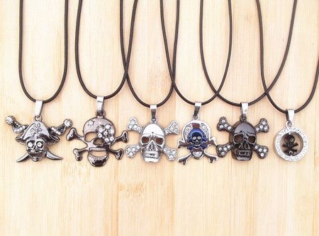 Vintage Leather Cord Titanium Stainless Steel Skull Pendant Necklaces Stylish Jewelry Men women20pcs