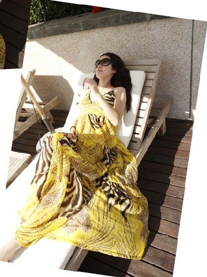 2017 송료 무료 여름 휴가 드레스 맥시 롱 보헤미아 드레스 레오파드 3 색 비치 휴가 드레스