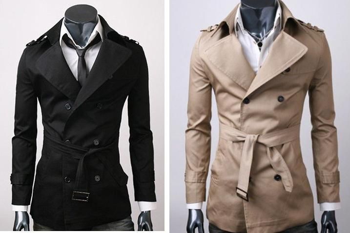 MENS CASUAL DOUBLE BREASTED TRENCH COAT SLIM FIT 1284SZ XS S M L From ...