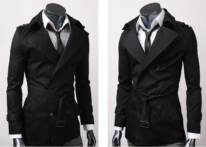 MENS CASUAL DOUBLE BREASTED TRENCH COAT SLIM FIT 1284SZ XS S M L From ...