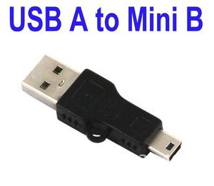 Free Shippping USB A para Mini B Adaptador Conversor 5-Pin Data Cabo Masculino / M Mp3 PDA DC Black 100 pcs / lote