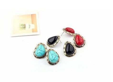 Hot sale 10 pairs/lot Mix Red / black / green imitation turquoise water droplets earrings