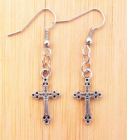 

Vintage Tibetan Silver Small Skull Cross Jesus Ax Pendant Earring Stylish Mix order Novelty xmas gifts 30pair