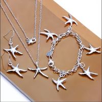 Högkvalitativ 925 Silver Starfish Pendant Halsband Armband och Örhängen Charm Smycken Set Kvinnor 5Set Factory Cheap Wholeale