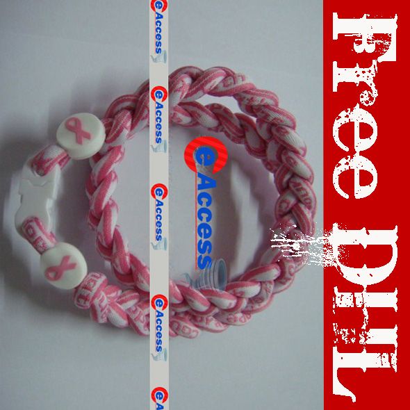 Collier de sport en titane BCPR Tornado avec bouchons de ruban rose pour collier de santé contre le cancer du sein