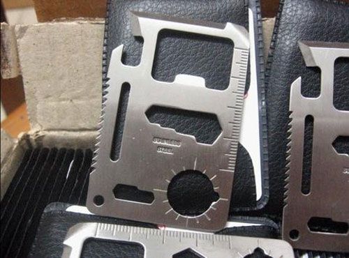 Läderfodral + Kortkniv Emergency Survival Knife Mini Multi Tool Schweizisk Rostfritt Stål Överlevnad 11 i 1 Kortverktyg