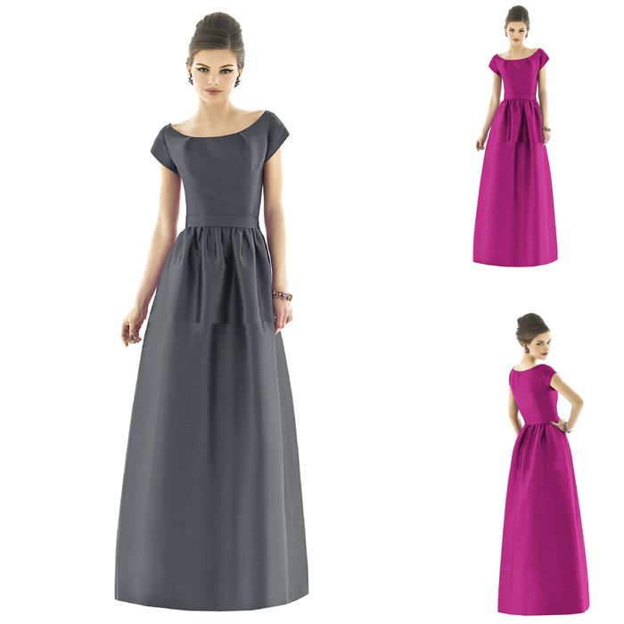 2012 Cap Sleeves A Line Satin Long Grey Ruch Pink Moden Bridesmaid