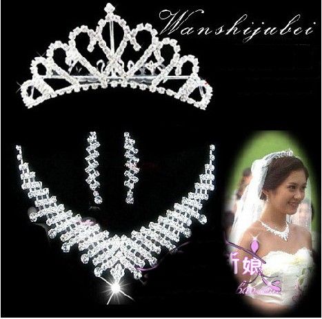 flor de lámina blanco diamante cristal boda joyería conjuntos pop conjunto nupciales tiaras + collar pendiente vnht