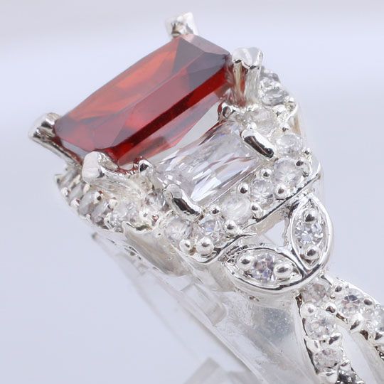 victoriano complicadas 7X9 anillo de plata de compromiso de gemas de rojo Yin