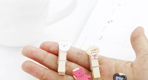 240 Peças Coreano Campo Emocional Urso Dos Desenhos Animados De Madeira Memo Clip Wedding Stationery Baby Clips