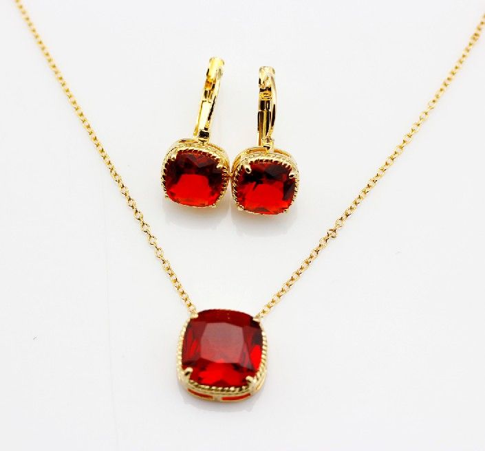2021 Ruby Earrings Gold Plated Adjustable Necklace Jewellery Set