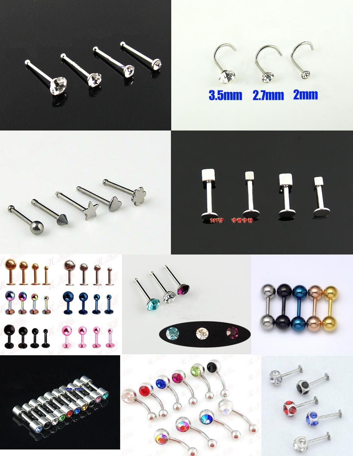 Mixed Type Body Jewelry Labret Spike Nostril Pin Ear Studs Belly Button