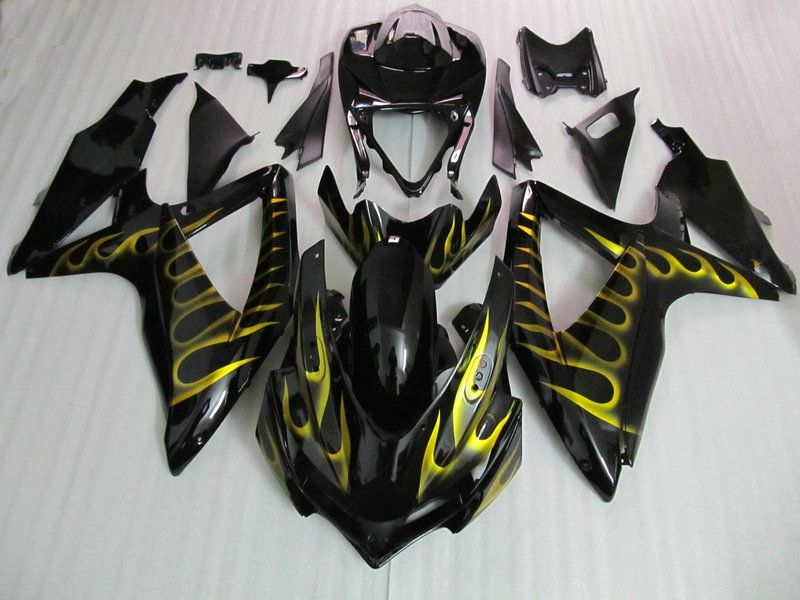 Gold Flame Fairing Kit Fit för GSXR 600 750 2009 2009 K8 GSXR600 GSXR750 08 09 GSX-R750 GSX-R600