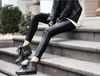 Woman Sexy Leather Pants Front Imitation Leather Back Cotton Stitching Leggings Slim Nine Pants