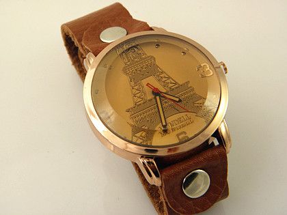 Vintage Eiffel Tower Handmade Genuine Leather Strap Watches Fashion Big Dial Women Quartz Wrisrwatch xmas gifts