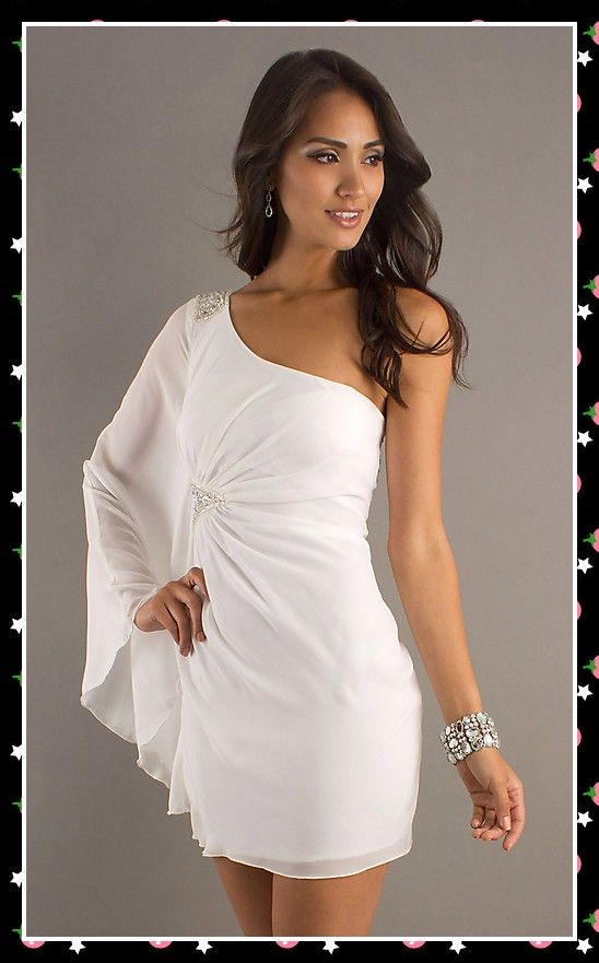 2012 Stylish Party Dresses White One Shoulder Sheath Chiffon Fashion ...