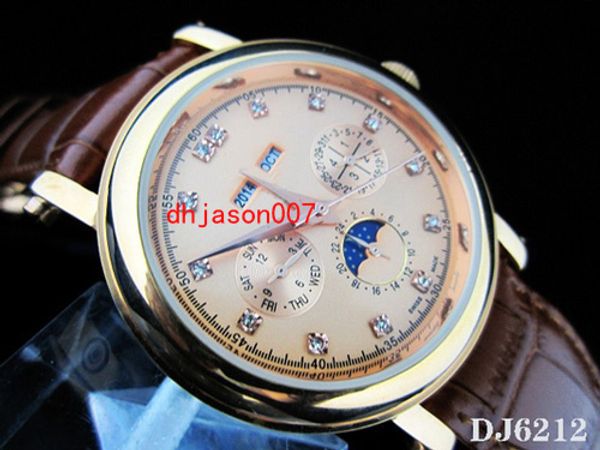 

Горячие Продажи автоматические Сложные часы DJ6212 коричневый циферблат часы погружения мужские кожаные часы наручные часы PP209