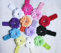 Wholesale BABY Girls Crochet headbands Peony Flower Clip quot Hairband head wrap hair band flower headwear accessories GZ7425
