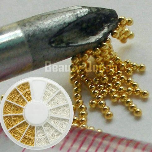 Acier Or Or Argent 1mm Bean Perle petites perles Mini Micro boule roue Nail Art Astuce 3D Décoration