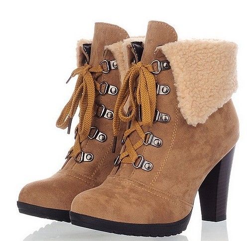 Fashion Fur Collar Plush Boots High Heeled Short Tube Snow Boots ...