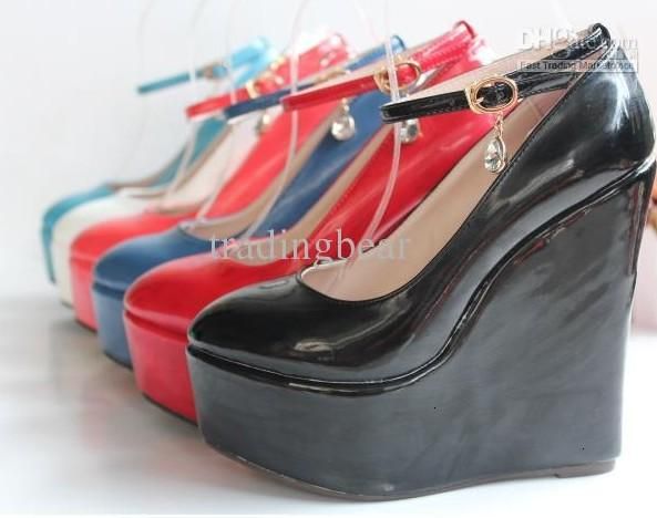 6 Snoepkleuren Dames Bruid Schoenen, enkelriem 5.5cm Hoogplatform Wiggen Hakschoenen