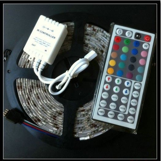 500m 5050 RGB LED Strip 5m 300 LED's Waterdicht 44 Key IR Remote Controller Voeding AC 110V 240V Goedkoopste via DHL FedEx