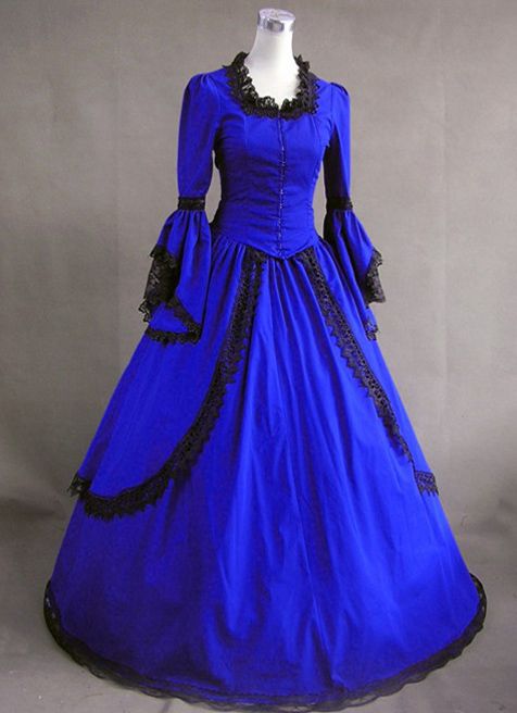 Long Sleeved Black Lace Royal Blue Vintage Gothic Victorian Wedding ...