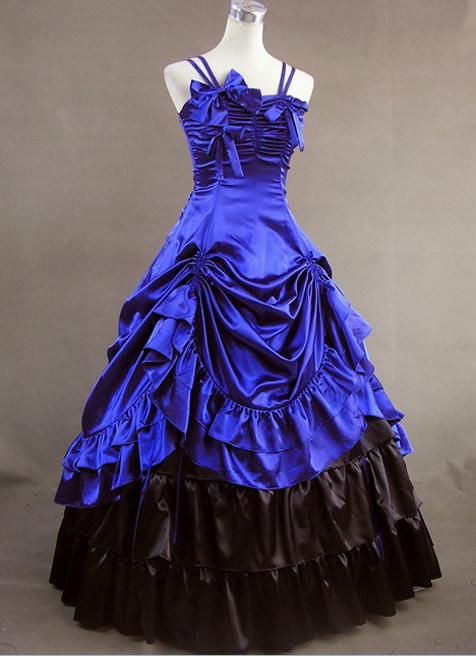 Royal Blue Ruffled Lolita Cosplay Costumes Spaghetti Straps Elegant ...