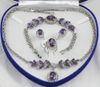 Großhandel Hübsche lila Kristall Silber Halskette Armband Ohrringe Ring / Edelstein Schmuck Sets