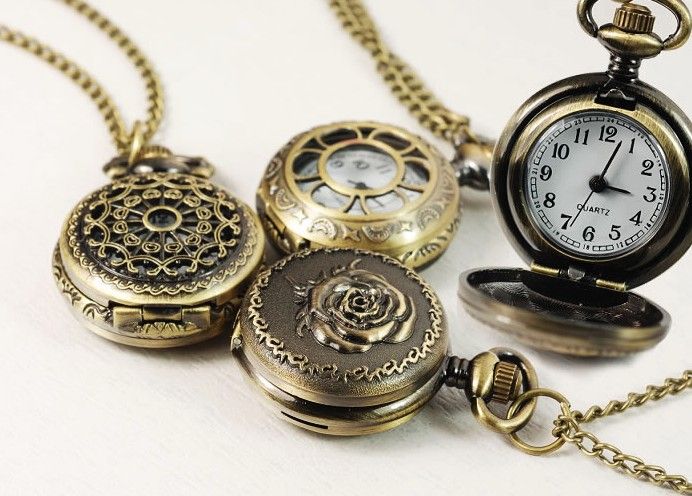 

10pcs* Mixed styles Retro pocket watch pendant necklace table alloy necklace Sweater chain