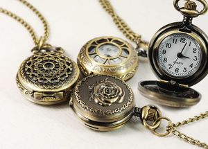 10st * Mixed Styles Retro Pocket Watch Hängsmycke Halsband Legering Necklace Sweater Chain